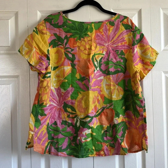 C&C California | 100% Linen | Tropical Top Blouse Tunic |Yellow Pink | Size 1X - Picture 3 of 4